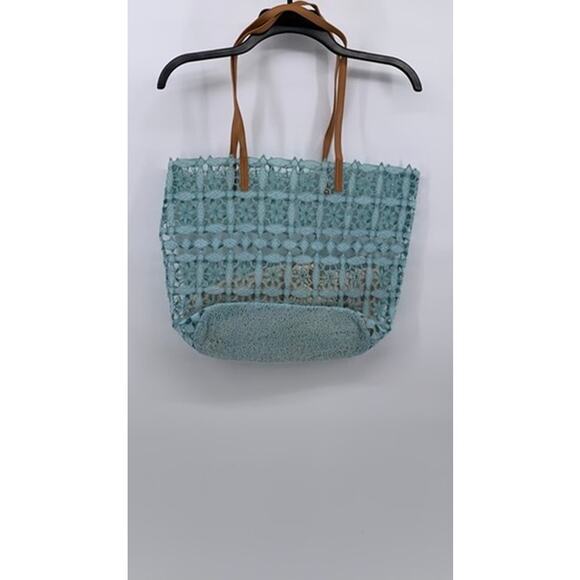 ZINGARA Women's Light Blue Floral Square Lace Large Tote Bag - Picture 2 of 8